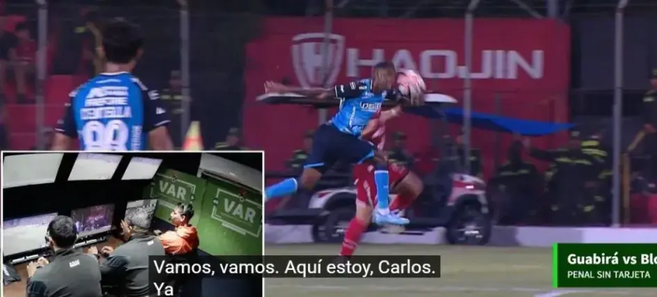 Incidencia de la mano de Enoumba, jugador de Blooming, frente a Guabirá.